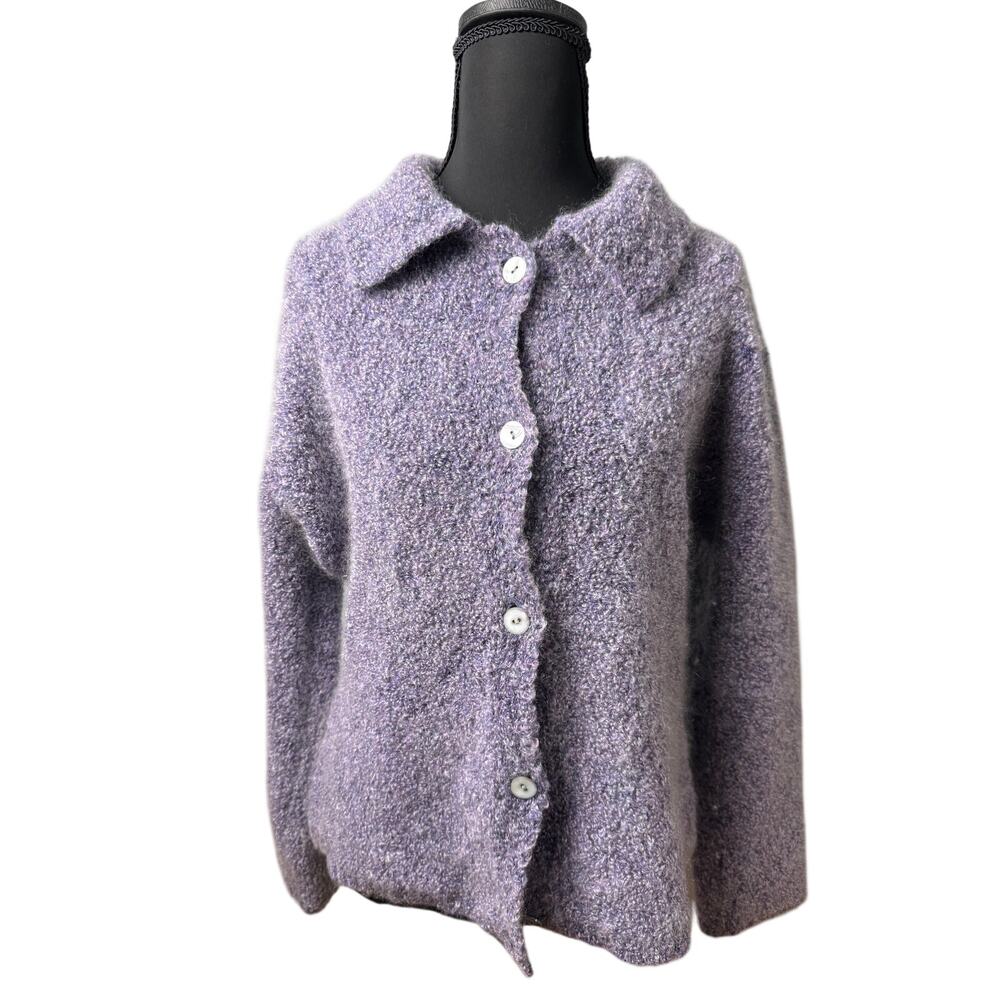 Ness Scotland Women's LG Merino Wool Kid Mohair Cardigan Soft Cozy Plush Lux